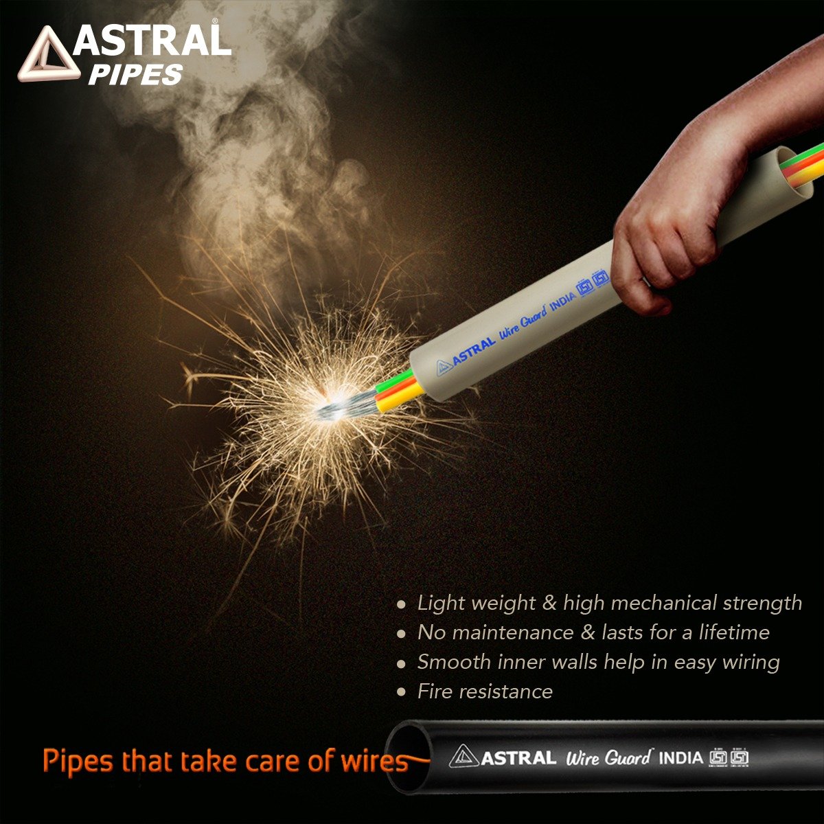 AstralPipes's tweet photo. While faults in electric wires lead to severe loss of life and property, Astral Wireguard conduit pipes and fittings gives you the much needed safety with its versatile features.
#AstralPipes #AstralStrong #AstralWireguard #ElectricWires #Powersafety https://t.co/WoUCjzk2if https://t.co/SjrlsOGi29