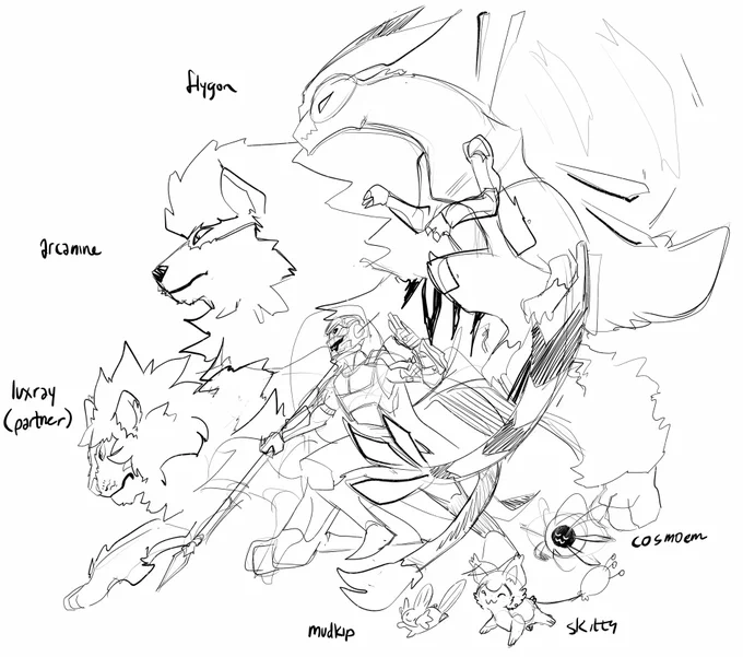 meow's full team for pokemon au 
the traveler made pokes pop up in system/attracted them to sol and your initial partner pokemon is your guardian's ghost. the rest of your pokes stay in your ship until you transmat them out 