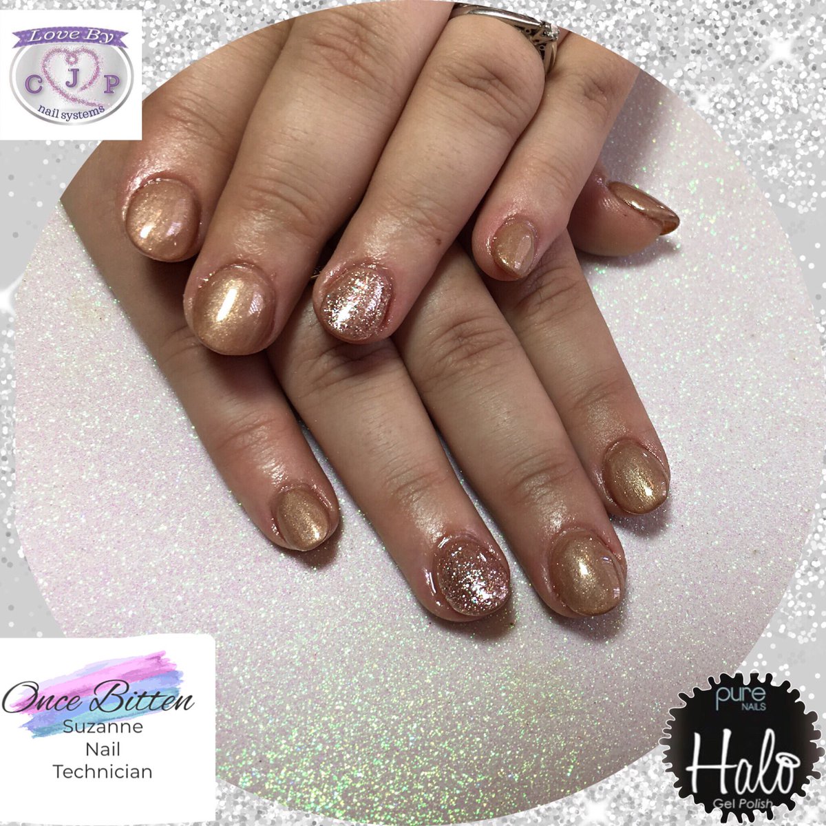 Welcome to new client Jessica who came this morning for acrylic extensions and chose ‘Butterscotch’ with ‘Rose Gold Sparkle’ on the accent nails. 
#GelPolish #PureNails
#Halo #Glitter #Butterscotch #RoseGoldSparkle
#CJPAcrylicSystems #CrystalGlass #NailArt
#Pampertime