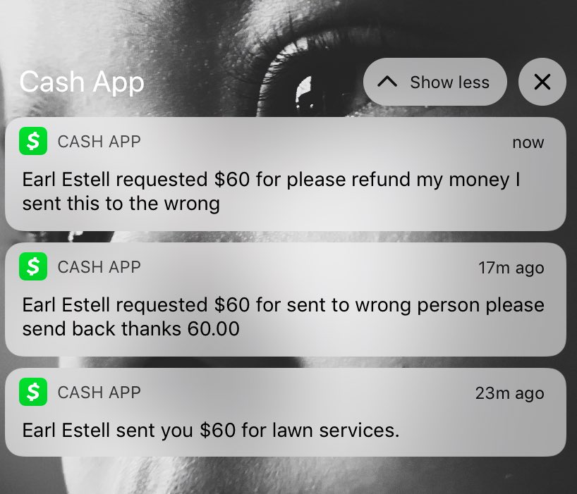 JocieCakes's tweet photo. This happened last night, I need good karma this week, I sent their money back lol. Because I’m DEFINITELY in need of that $60 right now. https://t.co/sgMMJWcyYL