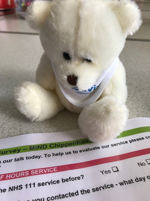 Today we joined Vocare (NHS 111) on their visit to MIND Chippenham Mental Health Support Group to talk about 111 and GP out of hours
Service. Our Tedvivo bear helped by handing out the feedback surveys!!
