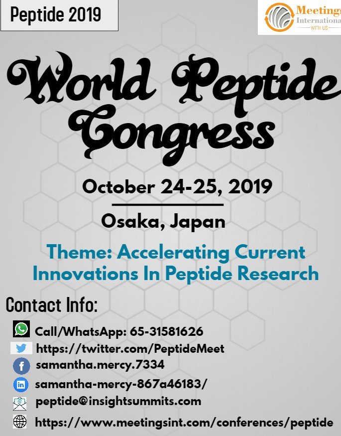 PeptideMeet's tweet photo. Attend #International_Conference_on_World_Peptide_Congress scheduled during #October 24-25, 2019 in #Osaka_Japan
which includes brief #keynote presentations, #Speaker_talks, #Symposia, #Workshops and #Special_sessions.

For any queries drop mail to: 
peptide@insightsummits.co https://t.co/5ZbtBqcCnY
