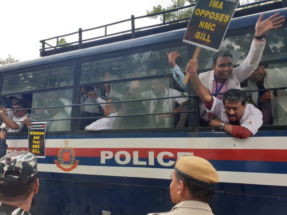 DrRebellious's tweet photo. IMA Leaders and students get arrested #SAYNOTONMCBill @drharshvardhan https://t.co/yPZ6fQX2kJ