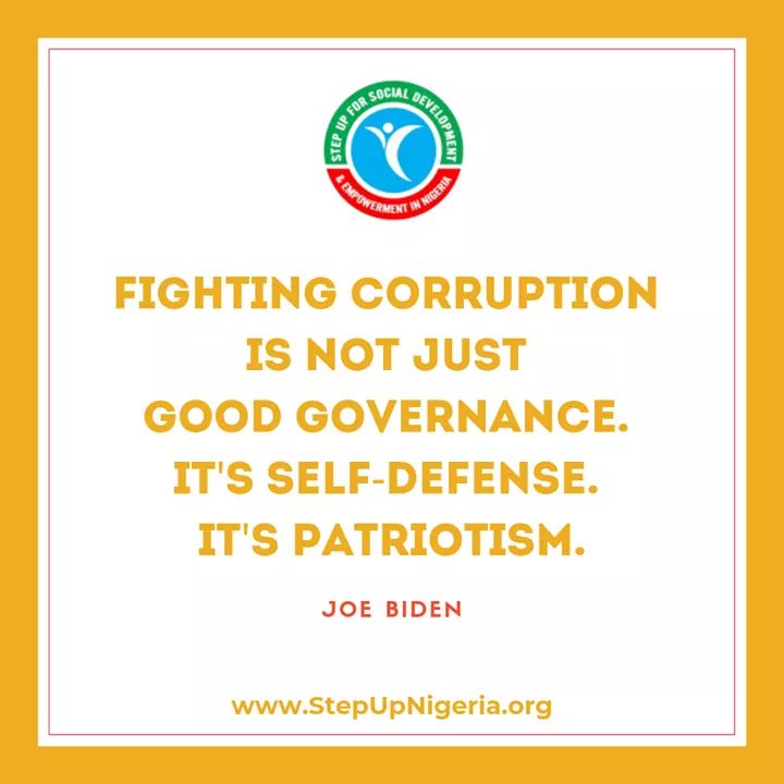 Step_Up_Nigeria's tweet photo. Fighting corruption is not just good governance. 
It's self-defense. 
It's patriotism.

#StepUpMonday
#StepUpAgainstCorruption
#MondayMotivation https://t.co/E4LiDSeU7L