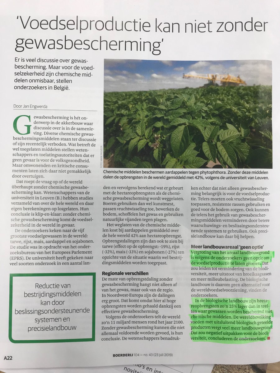 EdVermorken's tweet photo. #Voedselproductie kan niet zonder #gewasbescherming. Citaat: "De wereldbevolking voeden met uitsluitend biologische geteelde producten vergt veel meer landbouwgrond", wat niet goed is voor de #biodiversiteit https://t.co/l143PXw0Bc