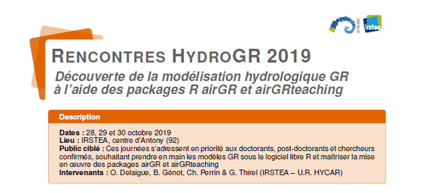 G_Thirel's tweet photo. ANNONCE
Secondes Rencontres HydroGR : venez découvrir les packages R #airGR et #airGRteaching du 28 au 30 octobre 2019
Public visé : PhD, postdoc et chercheurs/ses confirmés
Lieu : @irstea Antony
Langue : français
#rstats #modelisation #hydrologie #GR4J https://t.co/pNTRhLouVi
