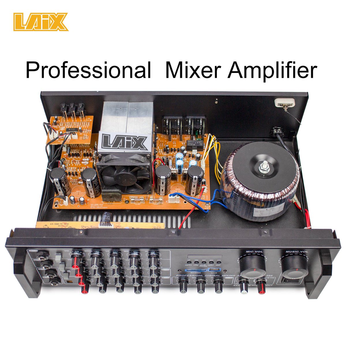 laixaudio's tweet photo. Laix Professional Mixer Amplifiers,RMS Power: 150W*2/8 Ohm，2SC5198/2SA1941*4，Double Decoding, Bluetooth 4.0, with reverb MIC input, with relay protection, Fan inside, Heat protection, with LED screen,#ampli #amplifiers #karaoke #audio https://t.co/UdWsTxbxUL
