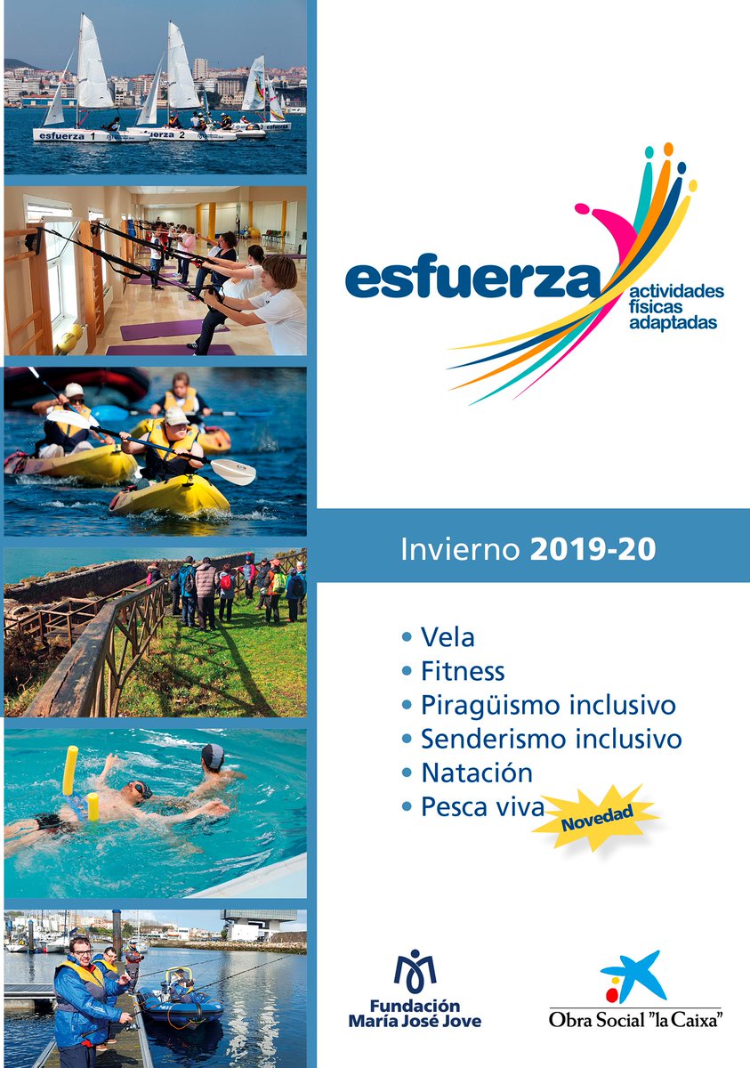 funfmjj's tweet photo. Ya tenemos listo el programa del próximo curso de ESFUERZA 2019-20. La inscripción la abriremos el 26 de agosto, pero en la web podéis consultar ya las actividades que habrá y los horarios. https://t.co/FSbL9qvk0j #esfuerza #deportedaptado https://t.co/2GoK7ViTHo