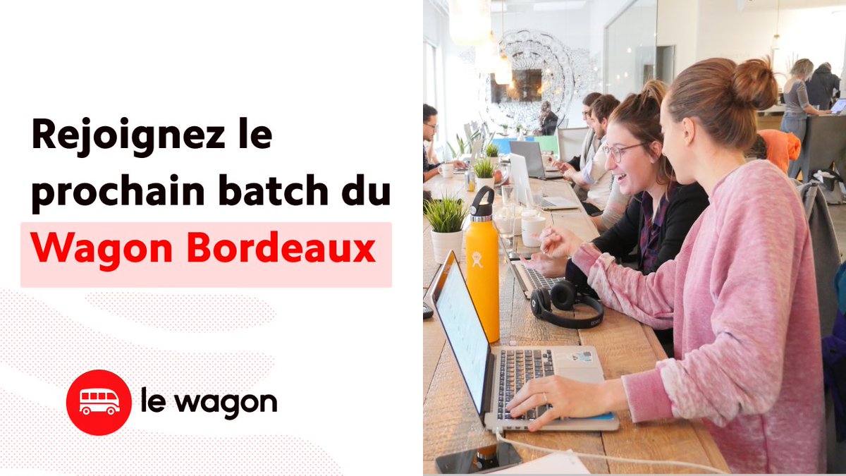 LeWagonBordeaux's tweet photo. Rejoignez les prochaines sessions du Wagon Bordeaux:
Batch d’automne 🍁 - 7 octobre 2019
Batch d’hiver ❄️ - 6 janvier 2020
Candidater par ici👉https://t.co/EC17TVBRcg
#WagonBdx #ChangeYourLife #LearnToCode #CodingBootcamp https://t.co/qJOgyH3uEA