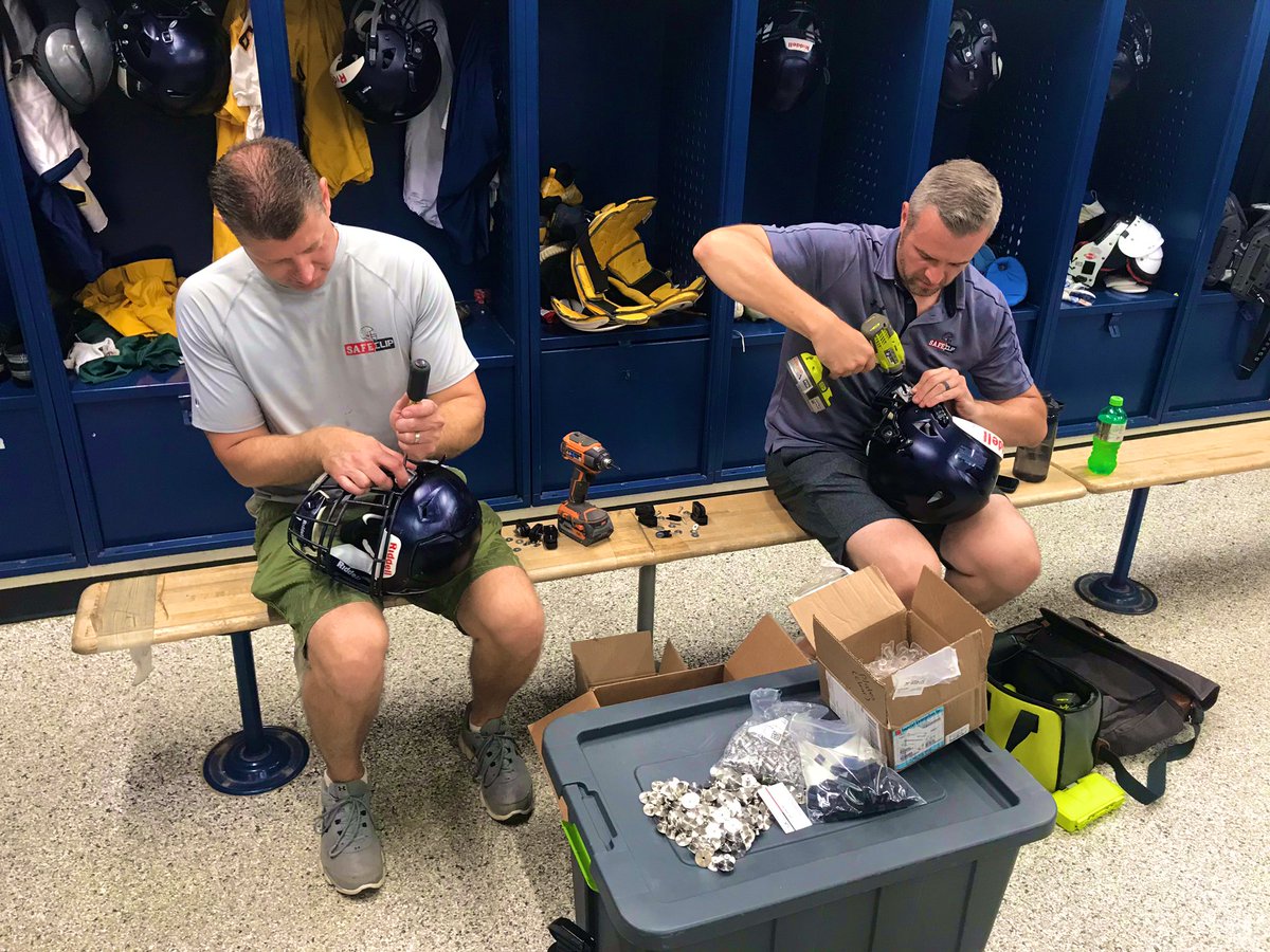 athletic_oxford's tweet photo. Thank you to @SAFEclip for making our game safer! Installing their clips on our helmets today🏈
#ProudToBeAWildcat #ALLIN #MakeOurGameSafer #SafeClips https://t.co/VHbP52Fwtl