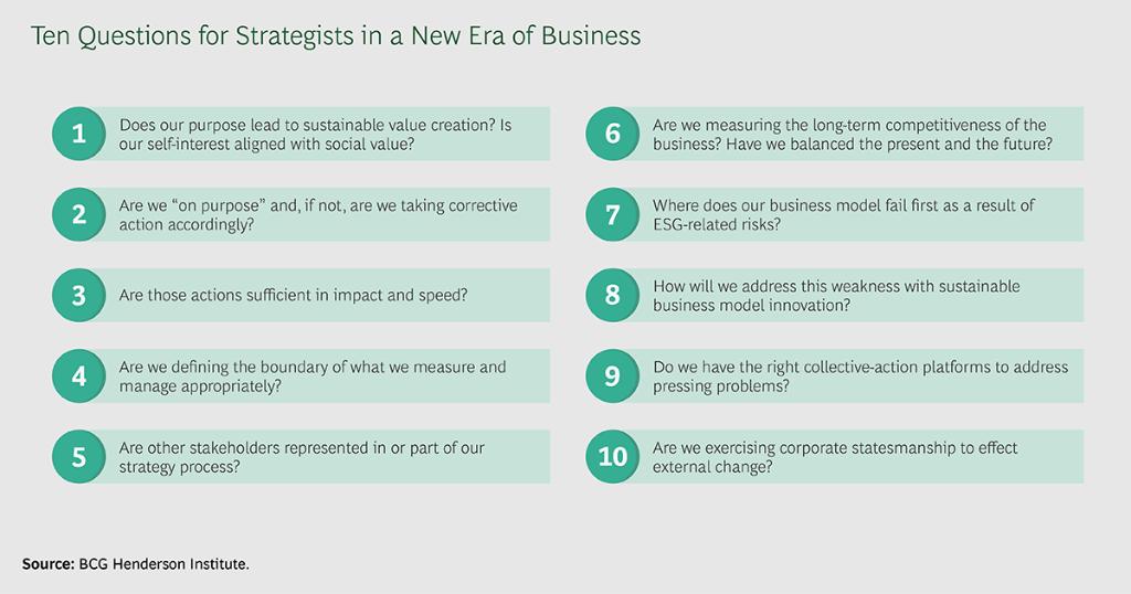 To ensure strategists embrace the opportunity to create both shareholder returns and societal impact—they need to answer 10 questions: #Winningthe20s on.bcg.com/2Zm8DII