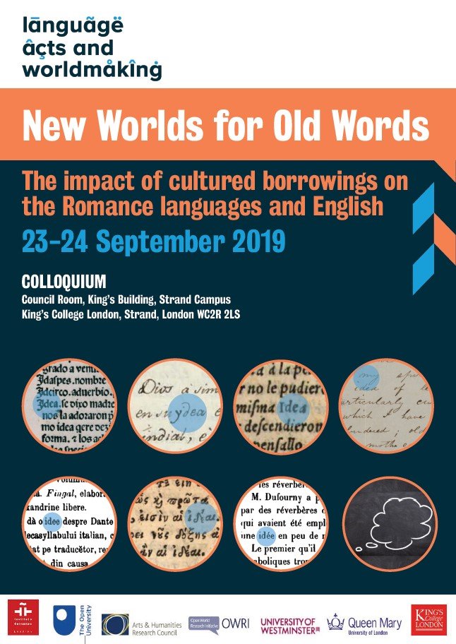 languageacts's tweet photo. Register now for New Worlds for Old Words, a colloquium studying the impact of cultured borrowing on the Romance languages and English #linguistics #OWRIupdates
https://t.co/boRXWVyJLn https://t.co/U9hrDqgysa
