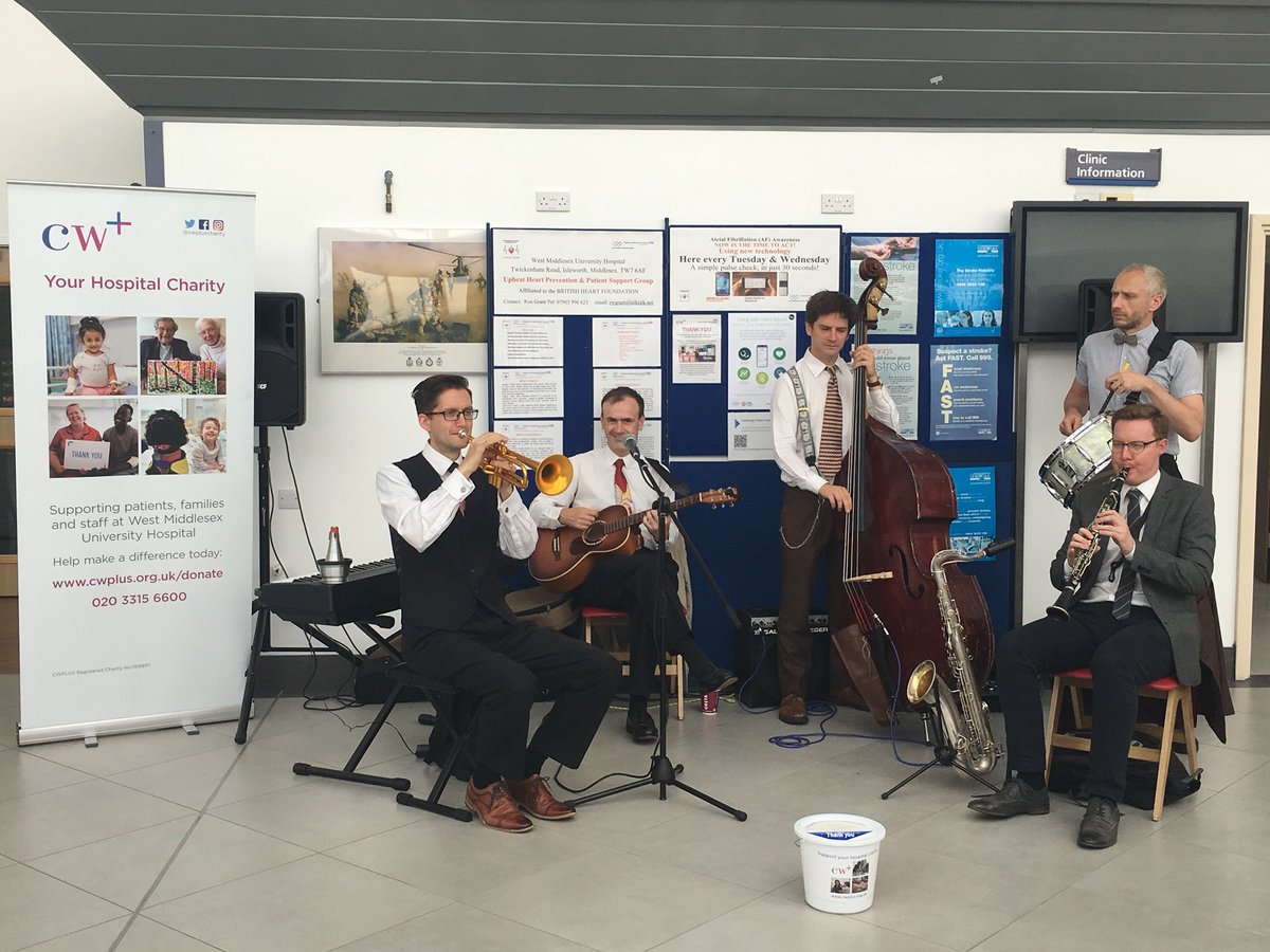 gemwellbeing's tweet photo. Staff and patients are enjoying our first #LunchtimeConcert @WestMidHospital @cwpluscharity thank you @shirttailstomp 🎼🎹🎻🎷🎺 https://t.co/flzhRjZp8y