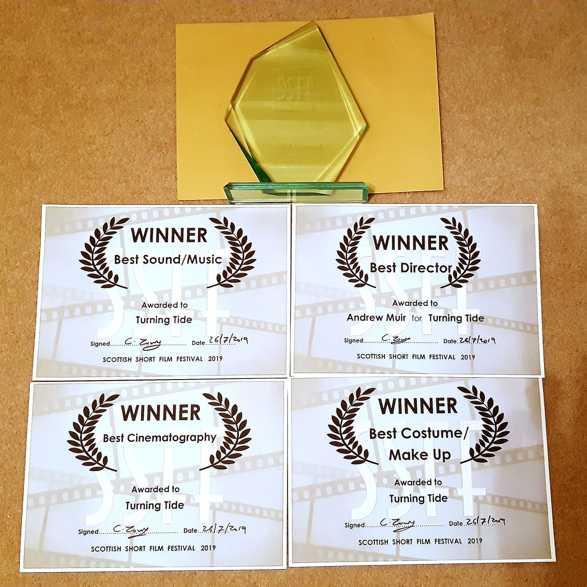 Amazing night at <a href="/Scottishshorts/">SSFF</a> on Sat night! Was a great selection of films, and Turning Tide picked up 5 awards!

Judges 1st Prize
Best Director
Best Cinematography
Best Sound / Music
Best Costume / Makeup

Thanks to Chris and the whole team for putting on such a great event!