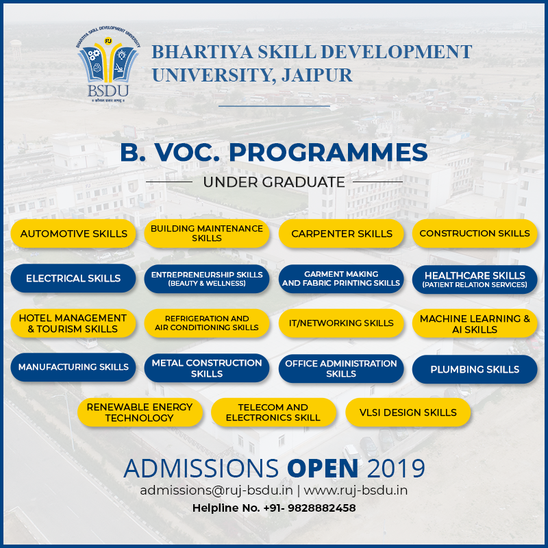 ****Scholarship available for meritorious students*
Apply Now at bit.ly/2WNa6uh

#AdmissionAlert #BSDUAdmission #MasterDegree #SkillIndia #India #Skill #Rajasthan #BSDU #Skill4NewIndia #Ruj #RujGroup #BSDUSkill #SkillDevelopment #Jaipur #MVoc