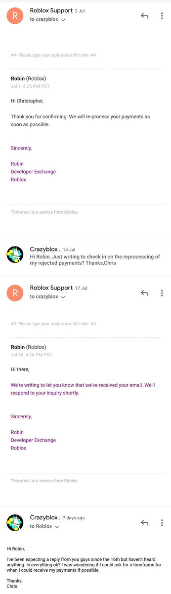 Crazyblox On Twitter Hi Roblox Robloxdevrel After Emails Spanning 3 Months I Ve Been Expecting 2 Rejected Payments To Be Re Processed As Soon As Possible Since The 1st Of This Month I Haven T - 2 roblox accounts same email