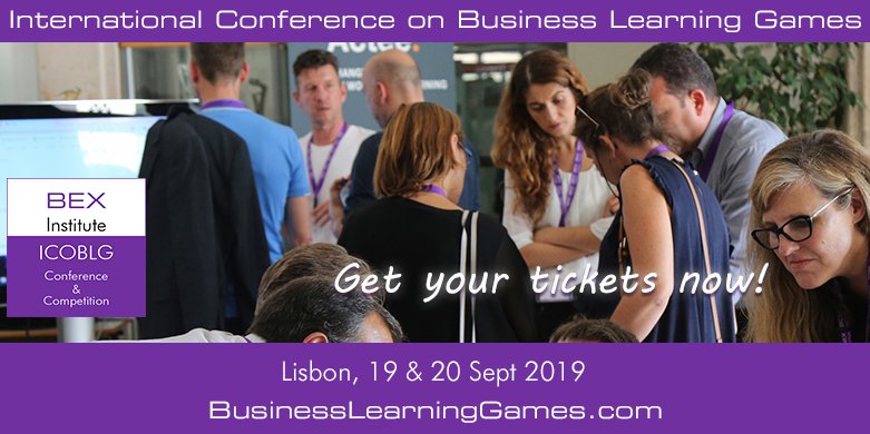 BizLearningGame's tweet photo. The International Conference on Business Learning Games (#ICOBLG) and the International Business Learning Games Competition (#IBLGC #iblgc2019) - 19th & 20th September in #Lisbon.
Get your tickets now: https://t.co/6Aqv8UP3Md
#seriousgames #training #HumanResources #gbl #games https://t.co/sNo3ezqFc1