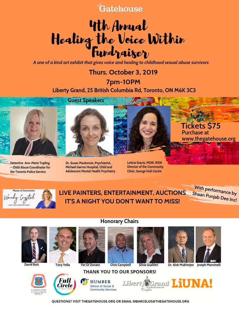 The GATEHOUSE is an organization which helps many survivors of childhood sexual abuse, find their voice.
It enables them to thrive and turn their Trauma into Triumph.
Some people give time, others money. Help further the cause by purchasing tickets on line or from me directly.