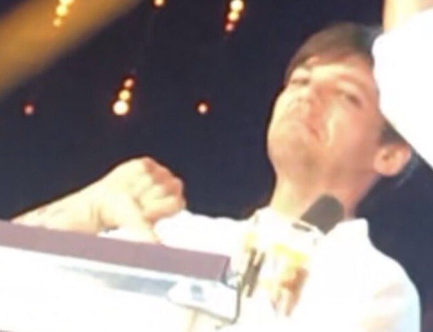 a fan didn't agree with simon's opinion so she pointed  to louis and louis pointed  back to her