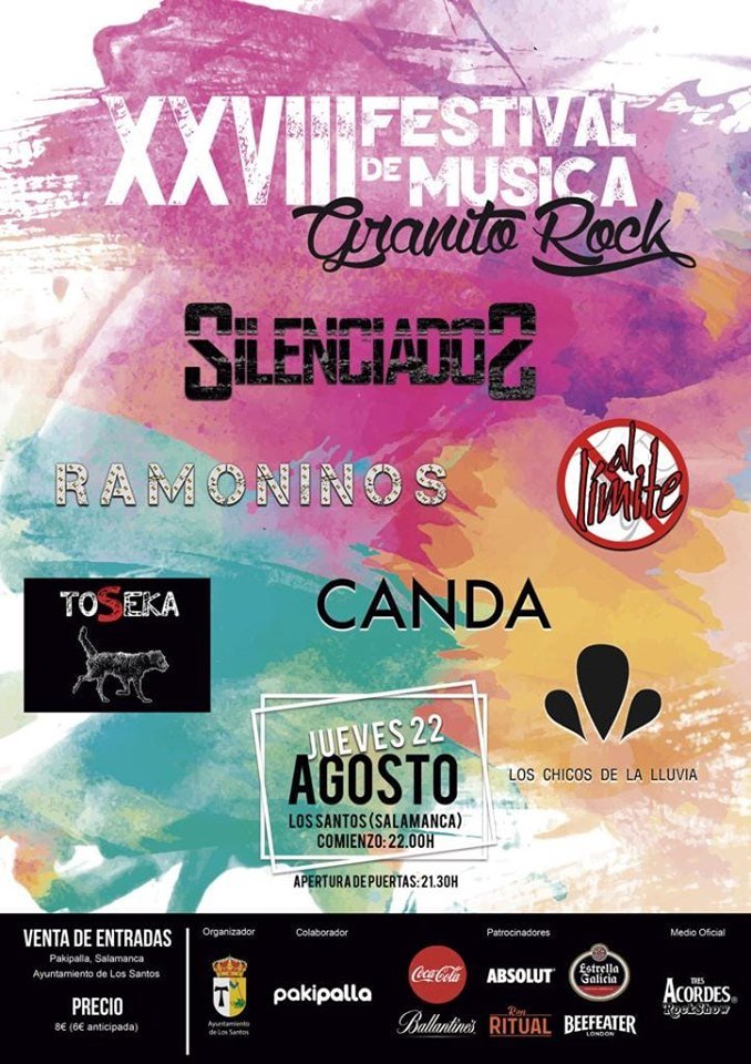 JUEVES 22 DE AGOSTO XXVIII Festival de Música <a href="/GranitoRock_OFI/">GranitoRockOFICIAL</a> Los Santos #AlLímite ENTRADA: 8€ (6€ anticipada), a partir de 22 horas. #Salamanca 
Entérate de +eventos en : conciertosensalamanca.com
