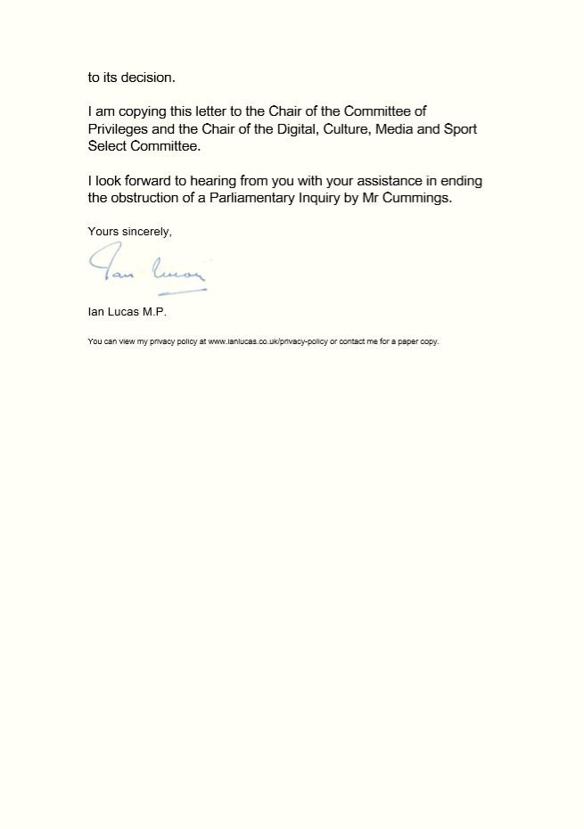 I have written to the Prime Minister today to tell him he should instruct his special adviser, Dominic Cummings, to appear before @commonsCMS. I have many questions on #TheGreatHack