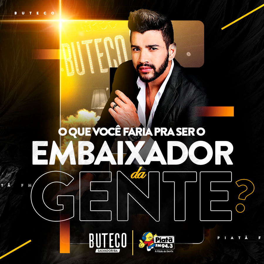PiataFM's tweet photo. Imagina só você como #Embaixador da sua #PiatãFM? Diz aqui pra gente o que você faria pra ser um!🍻☝🎤🎧🎵
ㅤ
#EmpurraPiatã #GusttavoLima #BellMarque #XandAvião #SaiaRodada #Buteco @GusttavoLima #PiatãNoButeco #EmbaixadorDaGente https://t.co/6F3ziVB9Qd