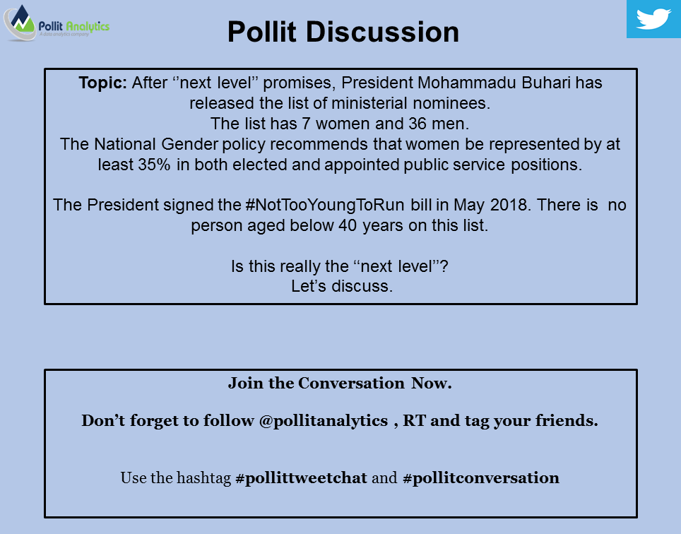 PollitAnalytics's tweet photo. What are your thoughts on the ministerial nominees?
Kindly drop a comment and RT
#ministerialscreening
#pollitdiscussion
#pollittweetchat https://t.co/GM1fNta07U