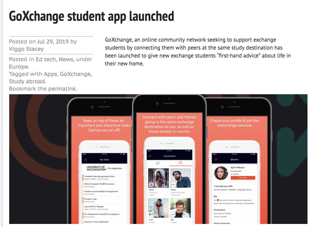 ThePIENews's tweet image. A new app by #CampusConnect GoXchange has been launched to support exchange students in the UK and Ireland by connecting them with peers at the same study destination.

Read more: thepienews.com/news/goxchange…