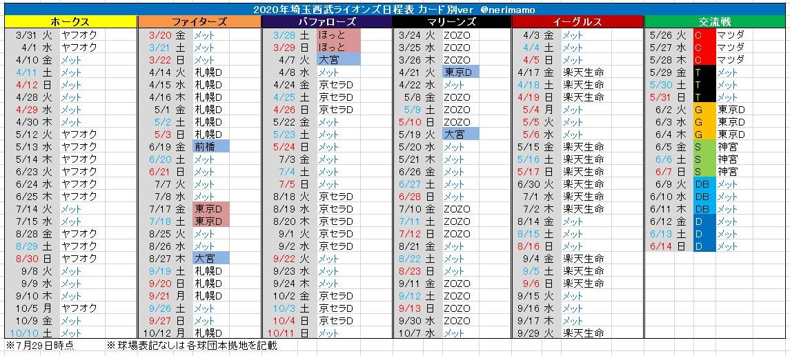 も も日程表 年埼玉西武ライオンズカード別日程表
