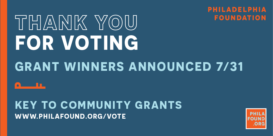 PhilaFound's tweet image. Shout out to #Philly and #Phillyburbs for helping us select the nine Key to Community Grants winners! Our panelists are counting the votes as we speak. Circle back on July 31 to see which ideas will receive a grant! #PhilaFound100