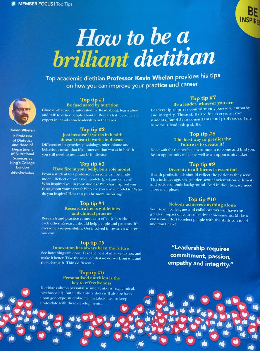 ProfWhelan's tweet photo. Read my top 10 tips on how to be a brilliant dietitian in ⁦@BDA_Dietitians⁩ Dietetics Today! https://t.co/FC8t99tTR0