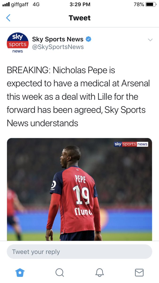 junaid10z's tweet photo. 🔴⚪️ HUGE BREAKTHROUGH!
Sky sports officially posted this then deleted it, omg is it happening gunners? 🙏🏼🤞🏾😊
#pepedone #pepetoarsenal #transfers #NicolasPepe #medical #arsenal #arsenalmedical https://t.co/WaUbolKoDl