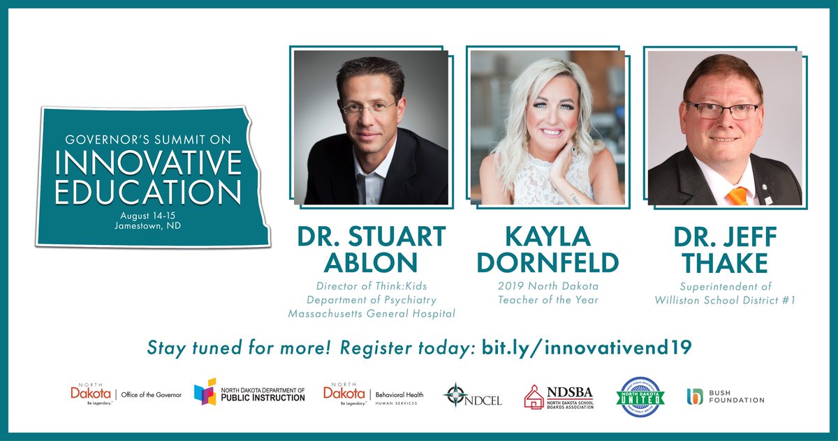 Announcing the first round of presenters for the Governor's Summit on Innovative Education! We're excited to have these local and national experts share their perspectives on how we can improve education for everyone. Stay tuned for more &amp; register today: eventbrite.com/e/2019-governo…