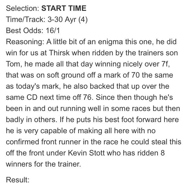 gary_priestley's tweet photo. #Boom we have a winner at a lovely 16/1 as START TIME did exactly what the write up said he would #makeall winner no.10 for #July what a run of winners we are on!! GL #thehappypunter https://t.co/4FsokQijyz