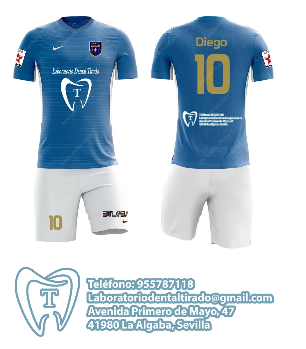 AtcoMapale's tweet image. Bueno, pues ya tenemos equipaciones nuevas para la temporada 2019/2020 de @ligachichos de la mano de @Soccerf_Sevilla . Gracias a nuestros patrocinadores @BULEBAR2013  🍸 y Laboratorio Dental Tirado 🦷.