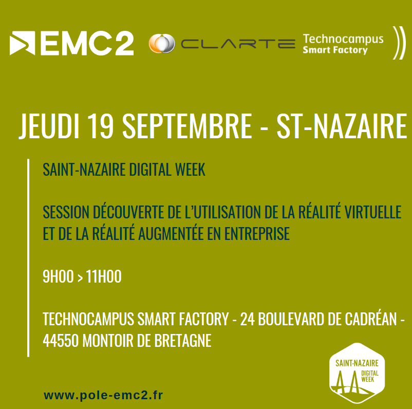 Polemc2's tweet photo. 📆
[SAVE THE DATE - #SNDW2019]  
@Polemc2 @TC_SF @clarte53 vs proposent une session découverte de l’utilisation de la #RéalitéVirtuelle et de la #RéalitéAugmentée en entreprise. Découvrez le programme et inscrivez-vs 👉https://t.co/Tal25PU7Zq @investnantesSN
 @NantesMetropole https://t.co/T88p4ac5jV