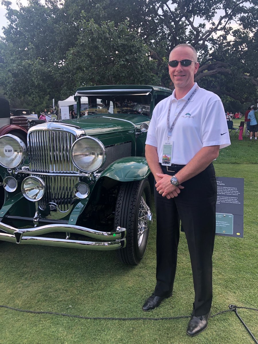 AuriaSolutions's tweet photo. Auria's Brian Pour presented the Most Outstanding Interior Award to the 1930 Duesenberg J at yesterday’s 41st Annual 
@ConcoursUSA. Auria was a Partner Sponsor at the event, which is three-day long series of competitions where vehicles are judged on the beauty of their design. https://t.co/braOCR8oQF