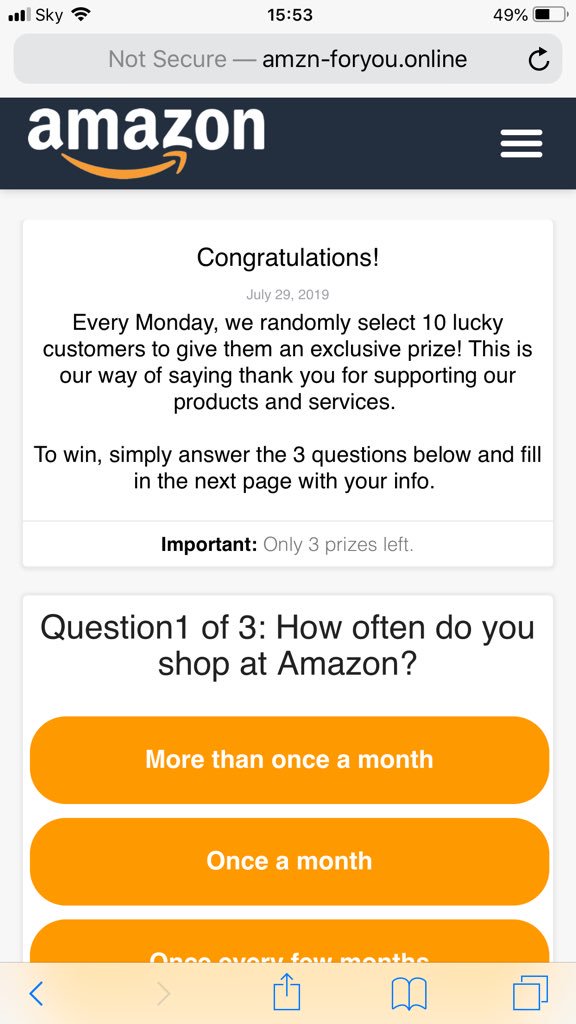 Fatburd's tweet photo. @AmazonUK  Hi got this text apparently from yourselves  is this genuine or a scam? https://t.co/HWD4gZx7Yv