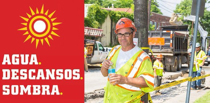 OSHA_DOL's tweet photo. Prevenga las enfermedades causadas por el calor con agua, sombra, y descansos ➡️ https://t.co/WNHFgyOzCV https://t.co/1lxvZsSAzu