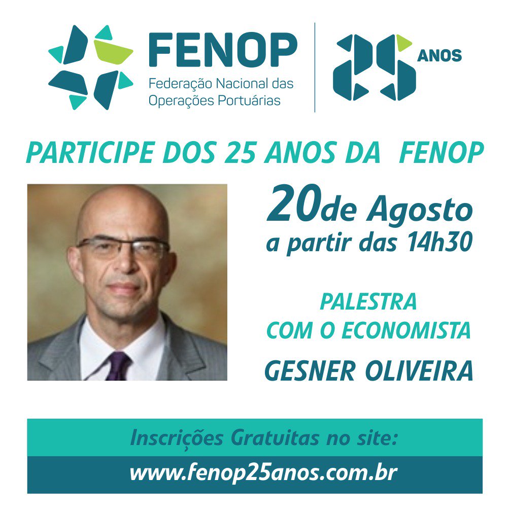 fenopoficial's tweet photo. O economista e palestrante @gesner_oliveira é o convidado especial das comemorações dos 25 anos da FENOP.
Participe!
#fenop #fenop25anos #infraestrutura #conogmo #ogmo #portosdobrasil #portos #terminaisportuarios #enaport #seminario #palestra #operadoresportuarios #gesneroliveira https://t.co/u9cYpPelXY