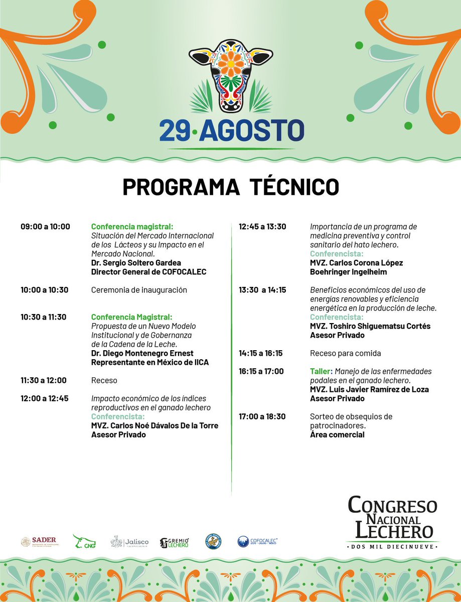 CNL_2019's tweet photo. Te presentamos el programa del 3er Congreso Nacional Lechero. Conoce las conferencias que traemos para ti. 
Para una mejor visualización del mismo. Puedes consultarlo en nuestro Facebook: 
@CongresoNacionalLechero

https://t.co/VaOSb0uCbT https://t.co/POaDxBlpjr