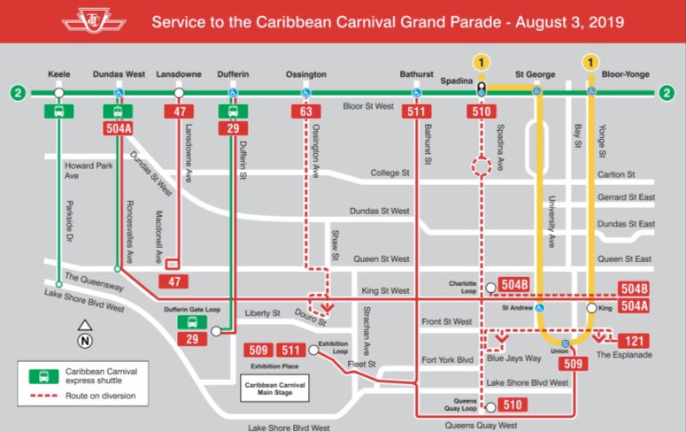 GoTOCarnival's tweet photo. Here is the TTC service to the Grand Parade on Saturday!
#TOCarnival #Canada #Carnival #PlayingMas #RespectTheMas https://t.co/nNvp2jrXOW