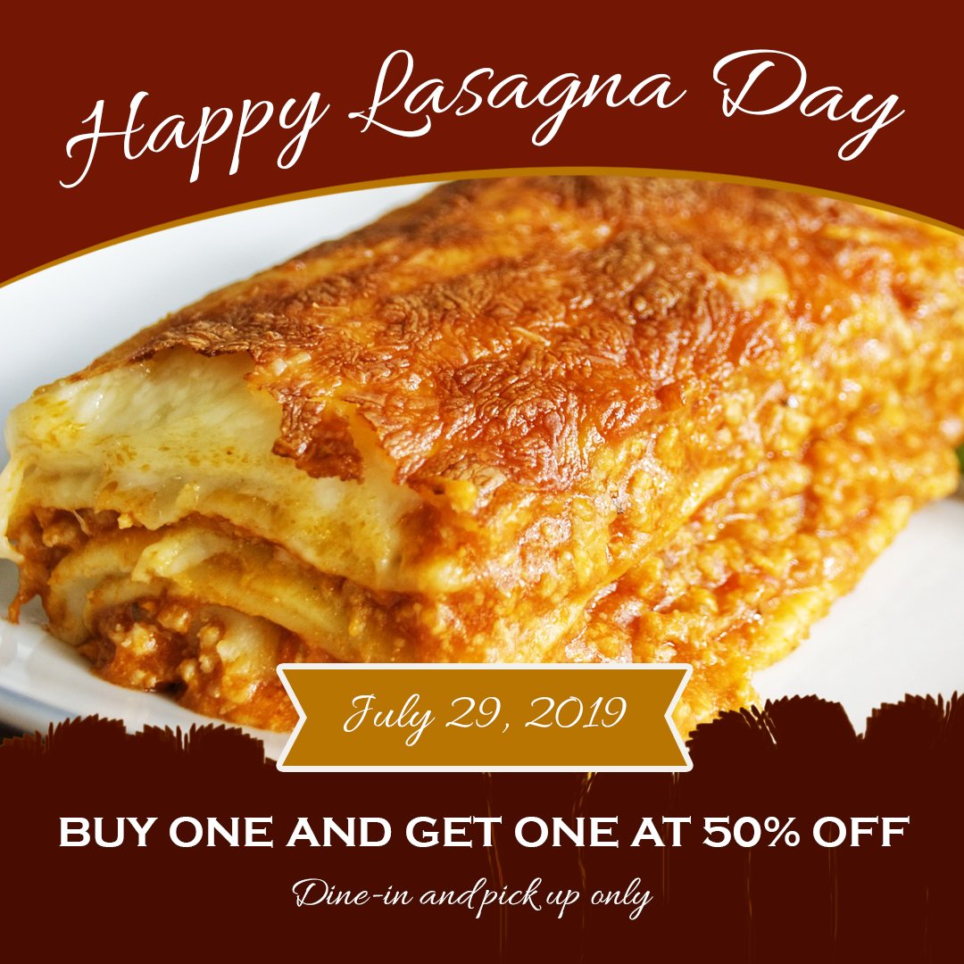 It's National #LasagnaDay! Get your Lasagna cravings cured here!! Check-in TODAY!! . #Lasagna #offer #deal #50%off #discount #sale #Monday #July29 #romasthecolony #romas #thecolonytx