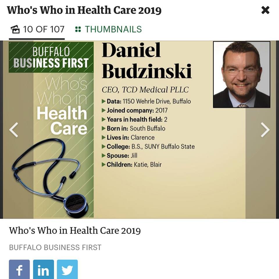 TCDMedicalPLLC's tweet photo. Honored to have both our CEO, Daniel Budzinski, and one of our psychiatric consultants, Dr. Sanjay Gupta, named in @BfloBizFirst “Who’s Who in Health Care 2019” article! https://t.co/BgZVWUJ2vu #tcdmedical #buffalobusiness https://t.co/Hyzbs2ewKq