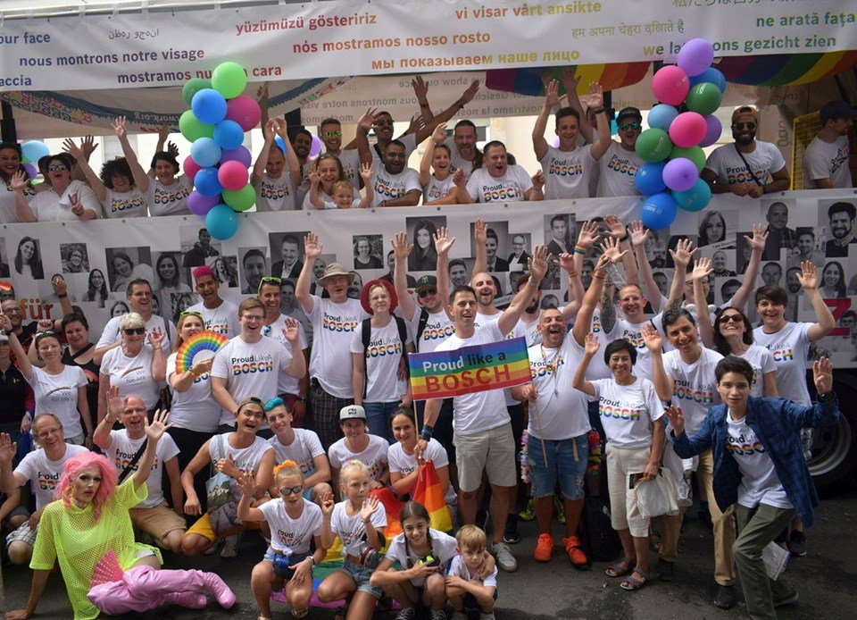 BoschGlobal's tweet photo. Be loud and proud! 🌈 Bosch associates marched with the Christopher Street Day parades throughout Germany, celebrating #diversity and #inclusivity. More on how we support #LGBTIQ associates: https://t.co/U3spdbIO4t #CSD19 #Pride https://t.co/4ExiyMVp1n