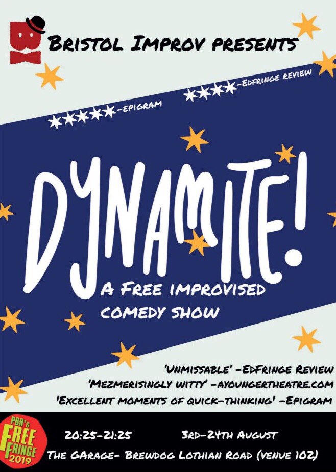 ComedyDynamite's tweet photo. Woah woah woah! Our #EdFringe2019 flyer is ready and so are we!

Catch us from August 3rd - 25th
@BrewdogLothian 
20:25 - 21:25
Free entry
https://t.co/CpA9uAFiIQ https://t.co/IT9t7qLDHs