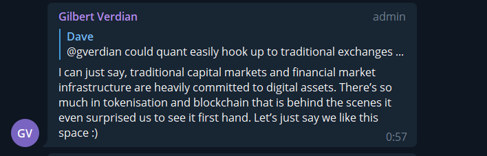 Erwin_Schroedy's tweet photo. When even Gilbert is suprised it means we're in for a treat. #qnt #traditional #exchanges 
Behind the scenes #blockchain #adoption is happening. As Gilbert said #massimplementation is here.

#xrp #btc #eth @cz_binance https://t.co/NvruX1tEFz