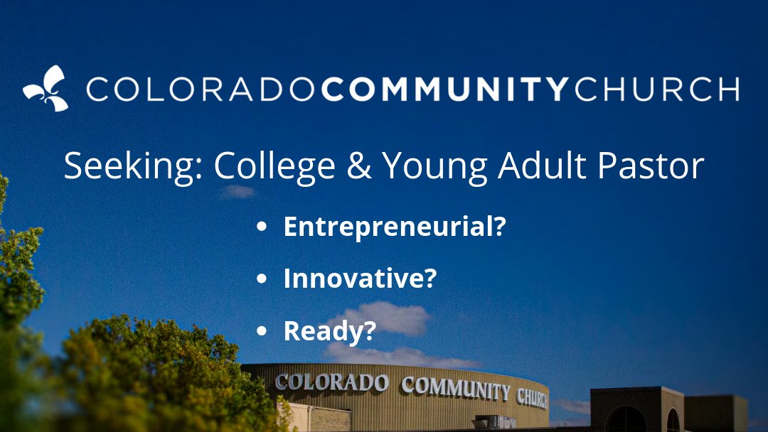 AGORASearchGrp's tweet image. Colorado Community Church is seeking a Pastor of College &amp;amp; Young Adults! 

Details: bit.ly/2GuT6iu
⁣
#ministryjobs ⁣
#pastorsearch ⁣
#churchstaffing⁣
#churchjobs