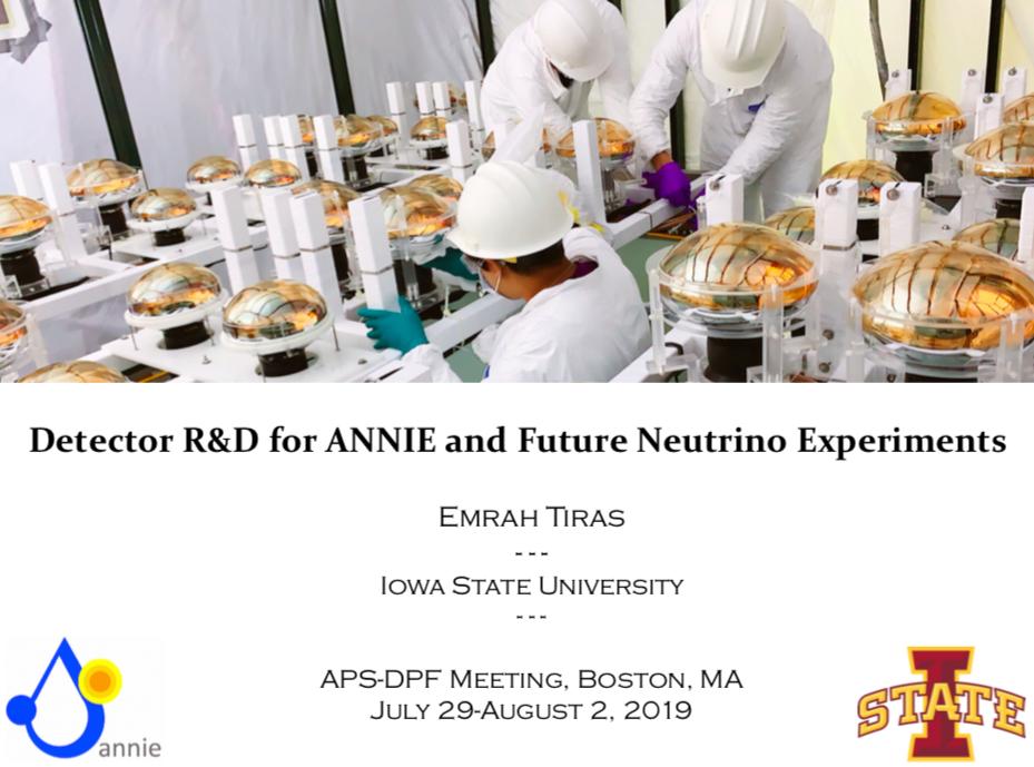 tirasemr's tweet image. For those who are/will be at APS-DPF meeting @Northeastern, there will be two #ANNIE talks; the first one is in the #neutrino session today at 3 pm and the second one will be in the #particledetectors session at 4 pm on Wed.