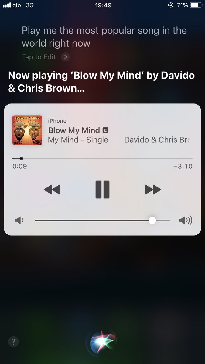 iam_idboss's tweet photo. Siri confirmed davido new single "blow my mind "as the most popular song in the world right now.

I know some people will soon come and say he paid Siri for this 😂 😂 https://t.co/Zpj0omgEmT
